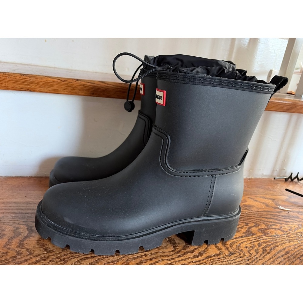 Hunter Womens Explorer Rain Boots Black Matte Mid-Calf Lug Sole Toggle Cuff 11M - Picture 4 of 7